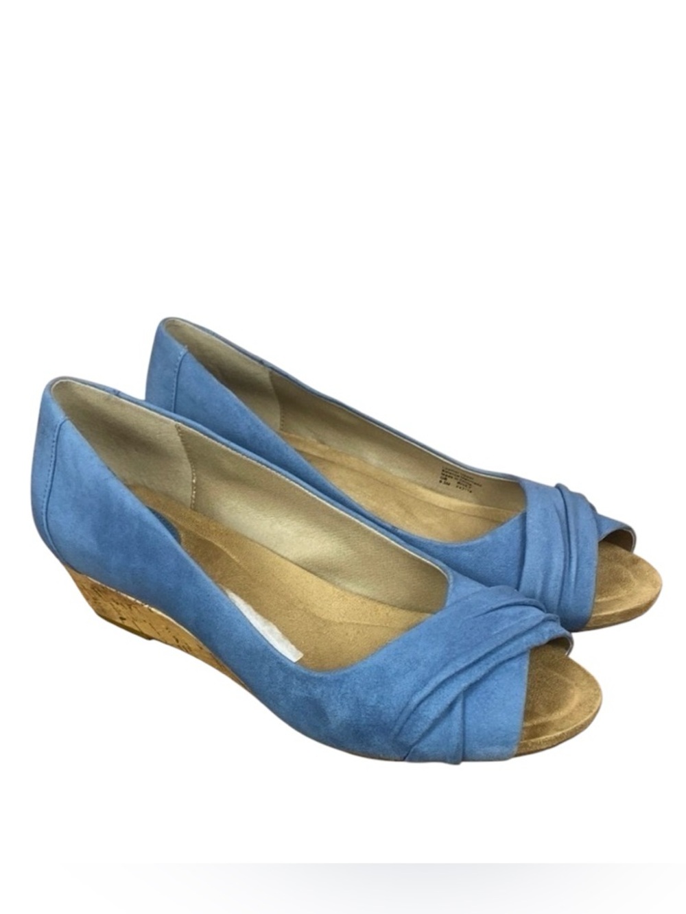 Giani Bernini Rivey Peep Toe Wedge Suede Leather Jean Blue Sandals Sz 8.5